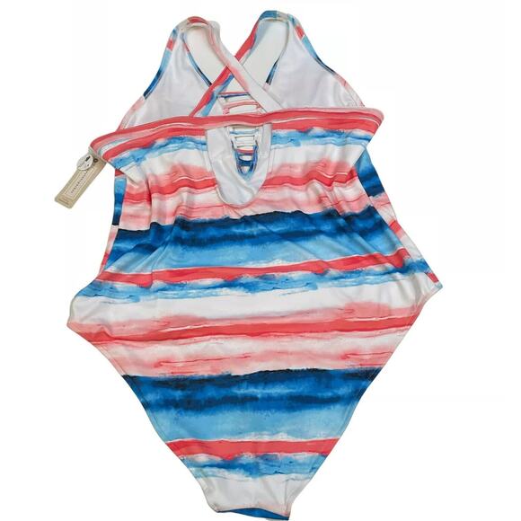 Peyton Parker Tank Swimsuit Womens XXL Stripe One Piece Swimwear White Blue NWT - Picture 5 of 10